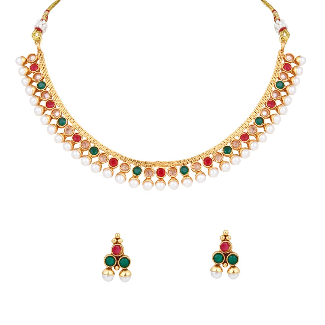 Multicolour Elegance Gold-Tone Necklace & Earrings Set