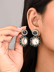 Statement earrings featuring a bold circular design with a vintage finish Blue