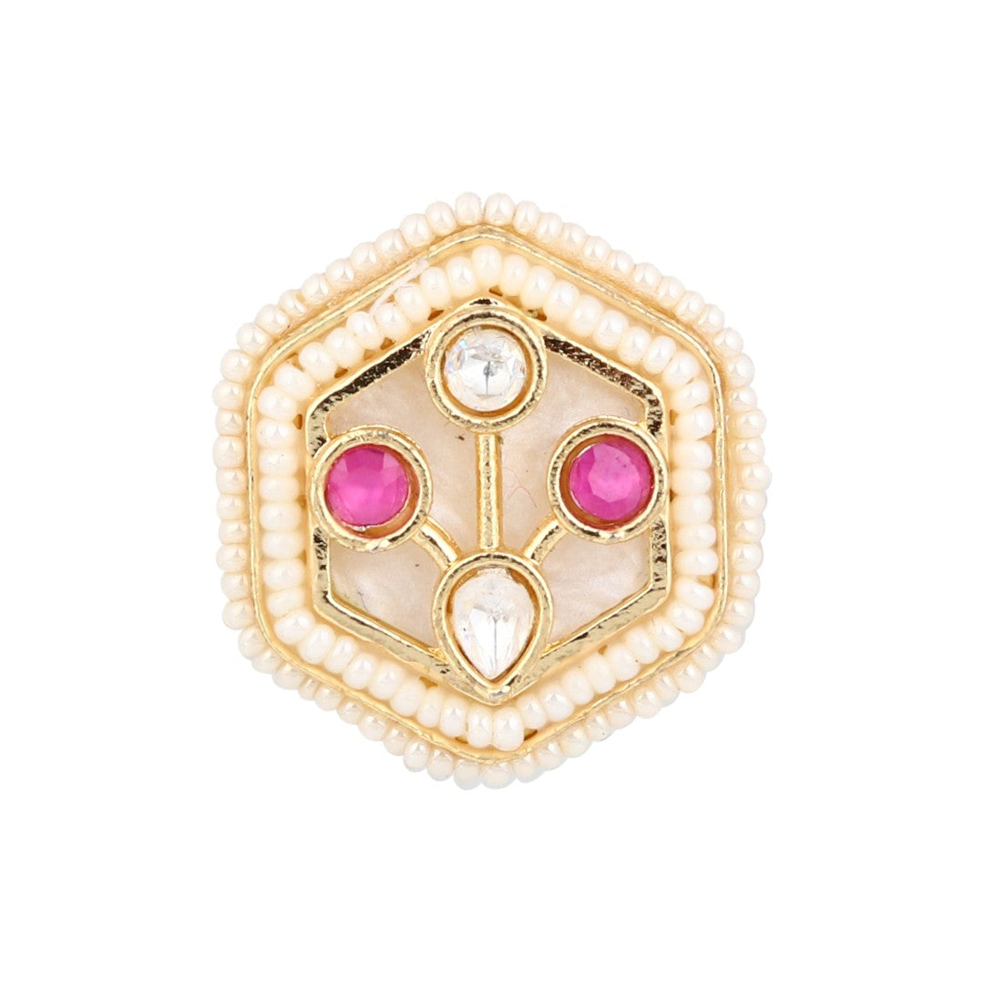 Hexagon Kundan Mother of Pearl Statement Ring