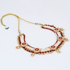 Gold plated, Brass Necklace & Earring Set - Red