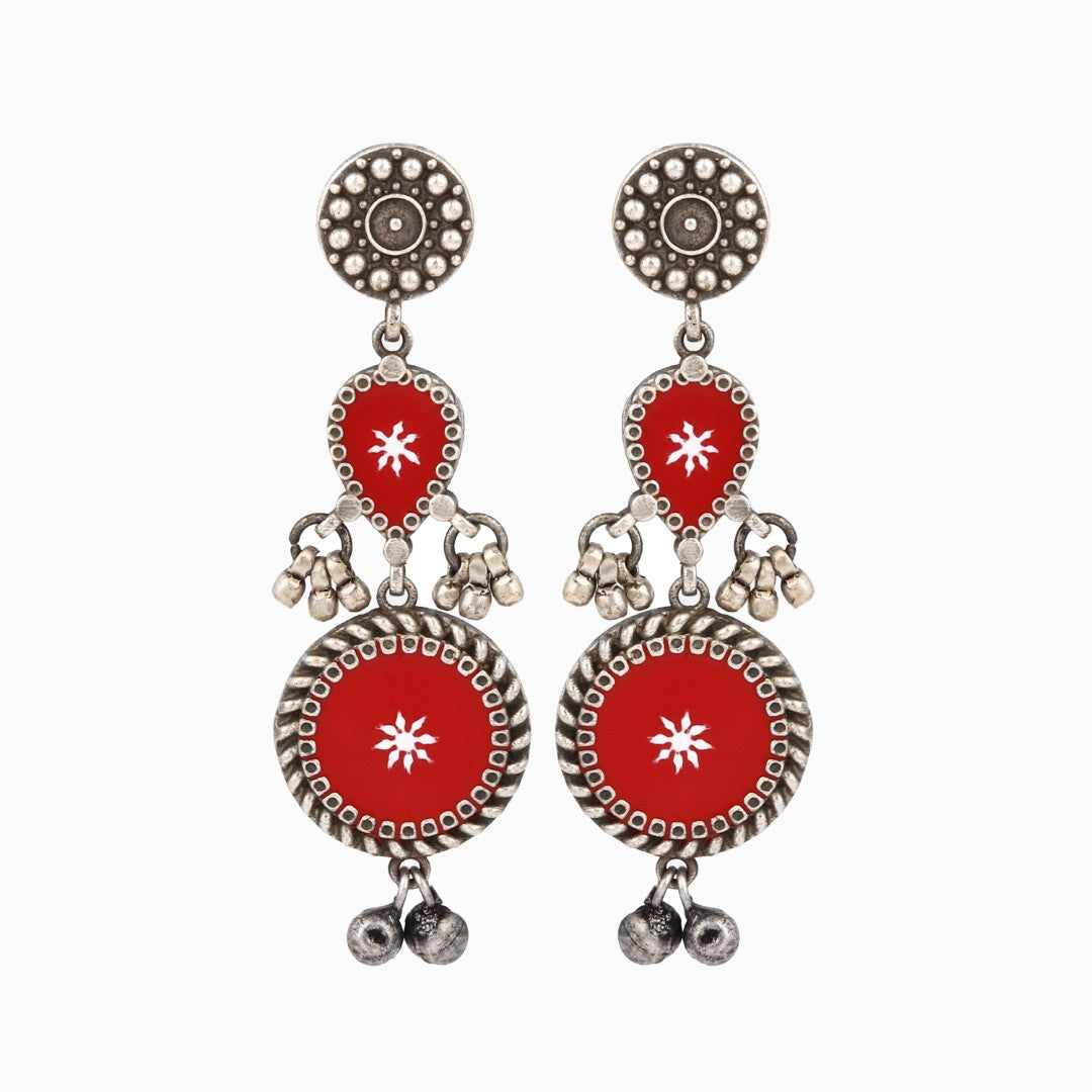 Hand-Painted circular Drop Earrings Red