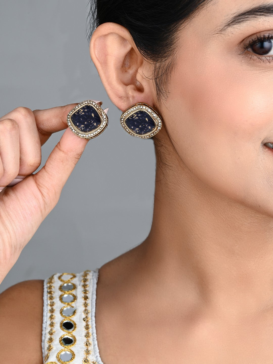 Heritage-Inspired Stone Stud Earrings - Blue