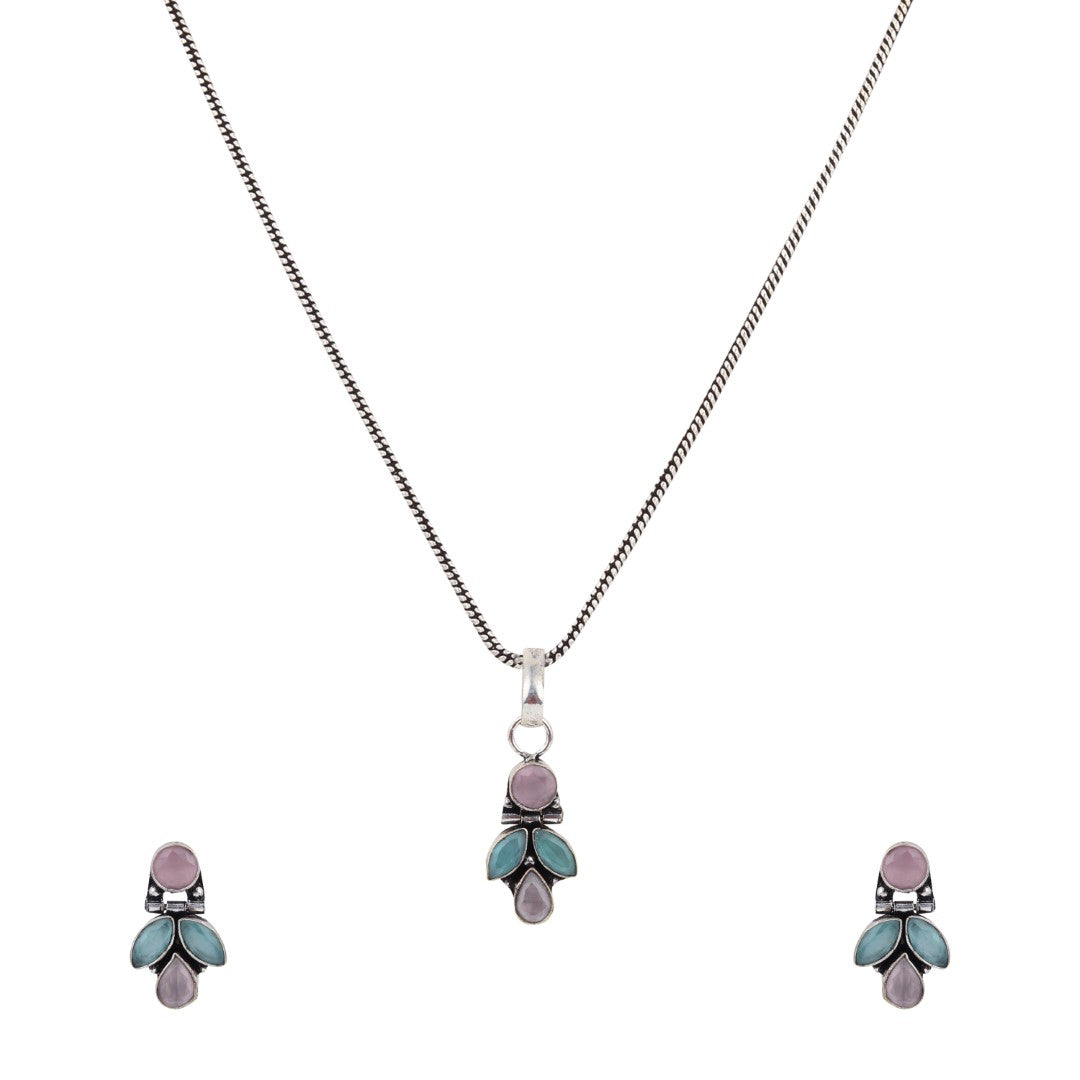 Elegant Crystal Pendant Necklace Set with Matching Drop Earrings - Multi