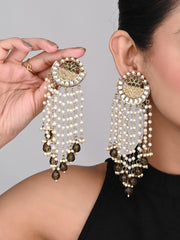 Elegant Pearl & Bead Chandelier Earrings - Green