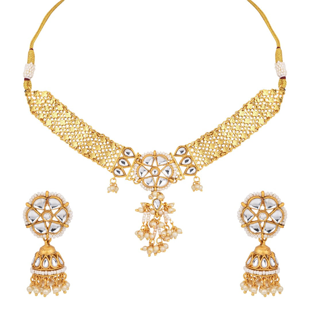 Kundan Choker Necklace Set with Jhumka Earrings