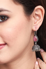 Silver Oxydised Jhumka with Stone