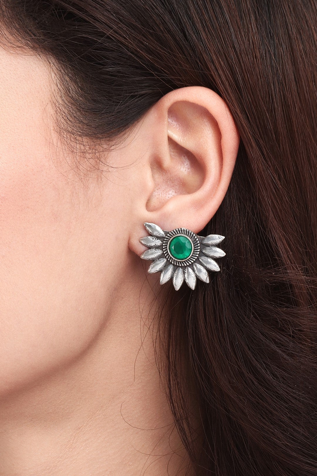 Silver Oxydised Flower Stud Earring