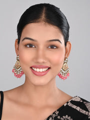 Contemporary kundan, MOP & Meenakari chandbali Earring - coral
