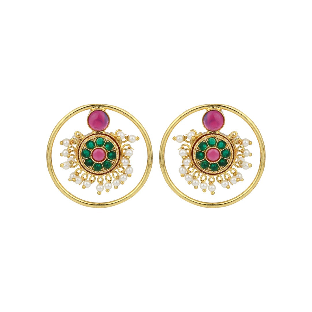 Gold plated Kundan & AD stone Circular Stud