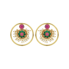 Gold plated Kundan & AD stone Circular Stud