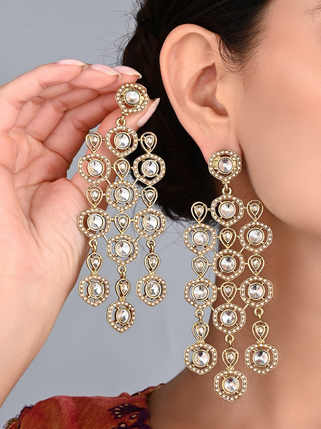 Shanaya Gold-Tone Crystal & Pearl Statement Earrings