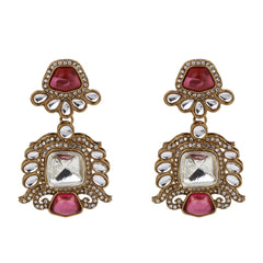 Gold plated kundan Drop Earrings red