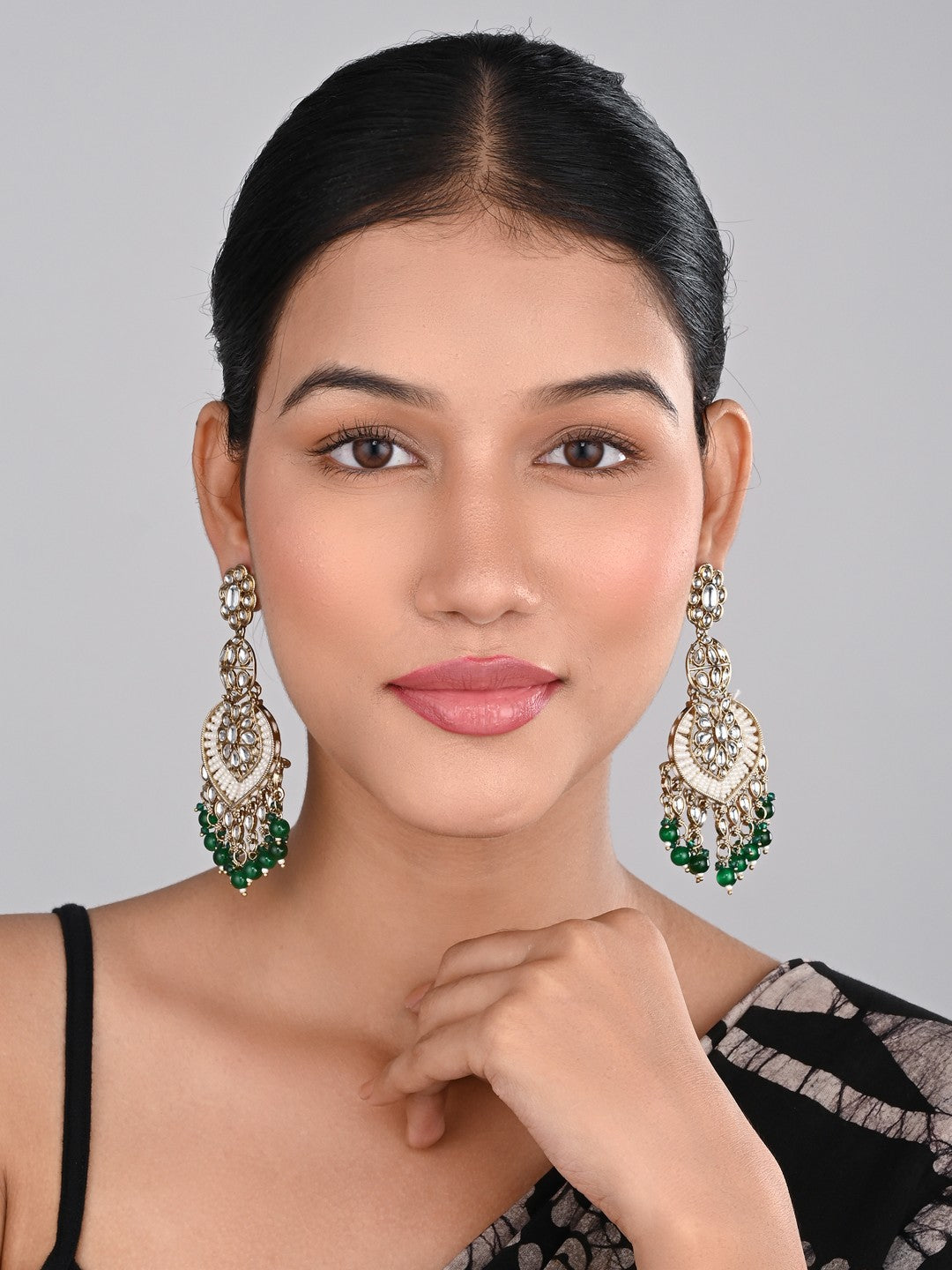Gold plated & Meenakari Chandbali Green