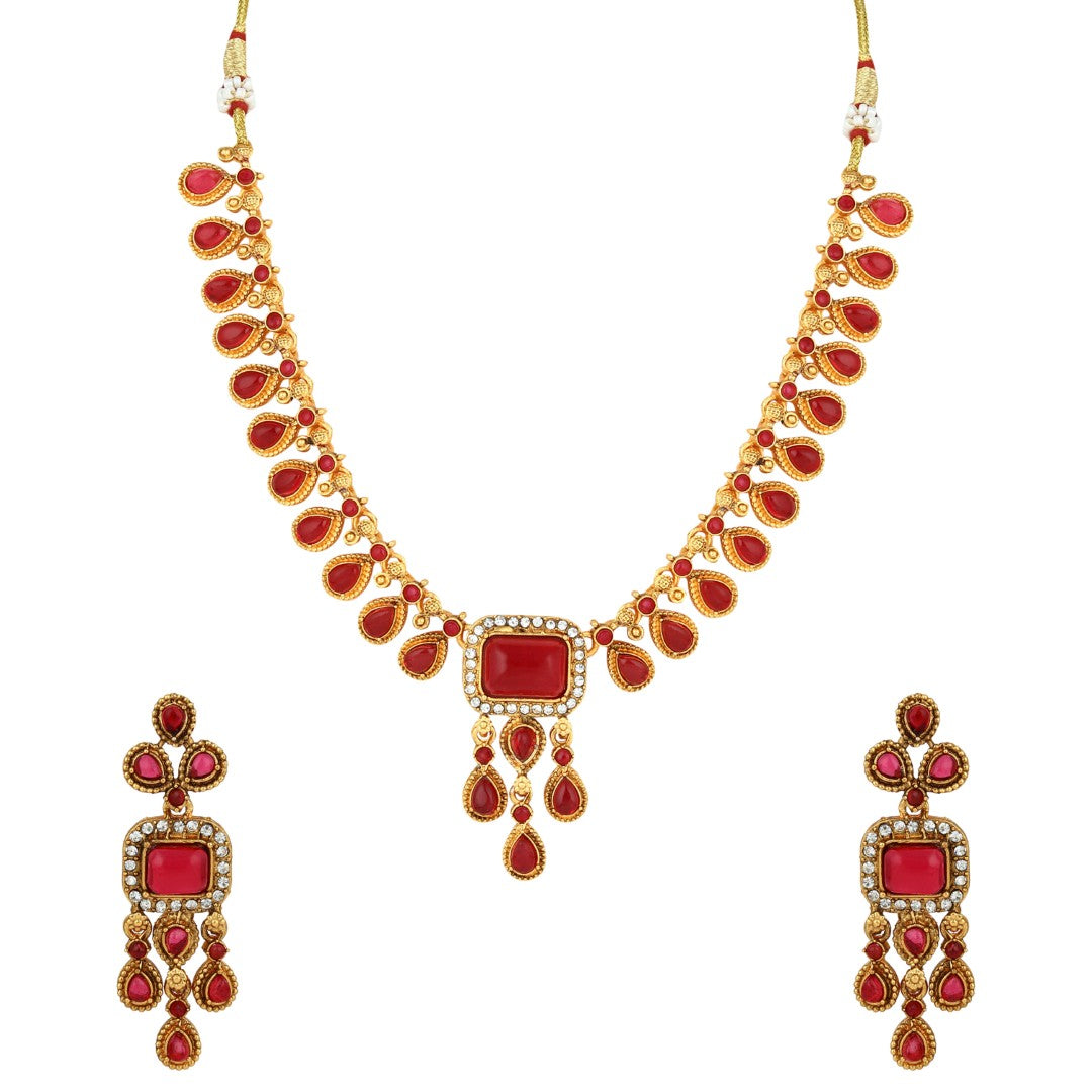 Ruby Red stone Necklace and Earrings Set