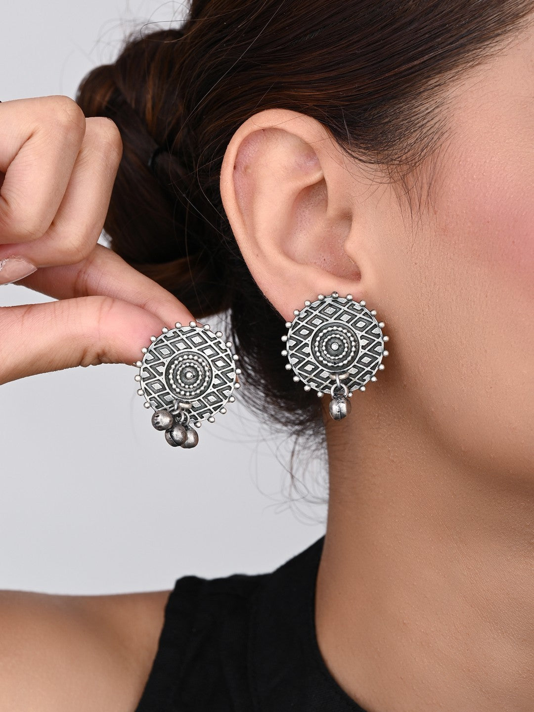 Oxidized Circular Tribal Stud Earrings