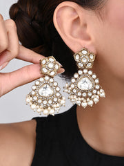 Gold plated Kundan & Pearl drop Earrings