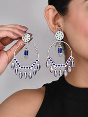 Silver plated White & Blue Meenakari Chandbali