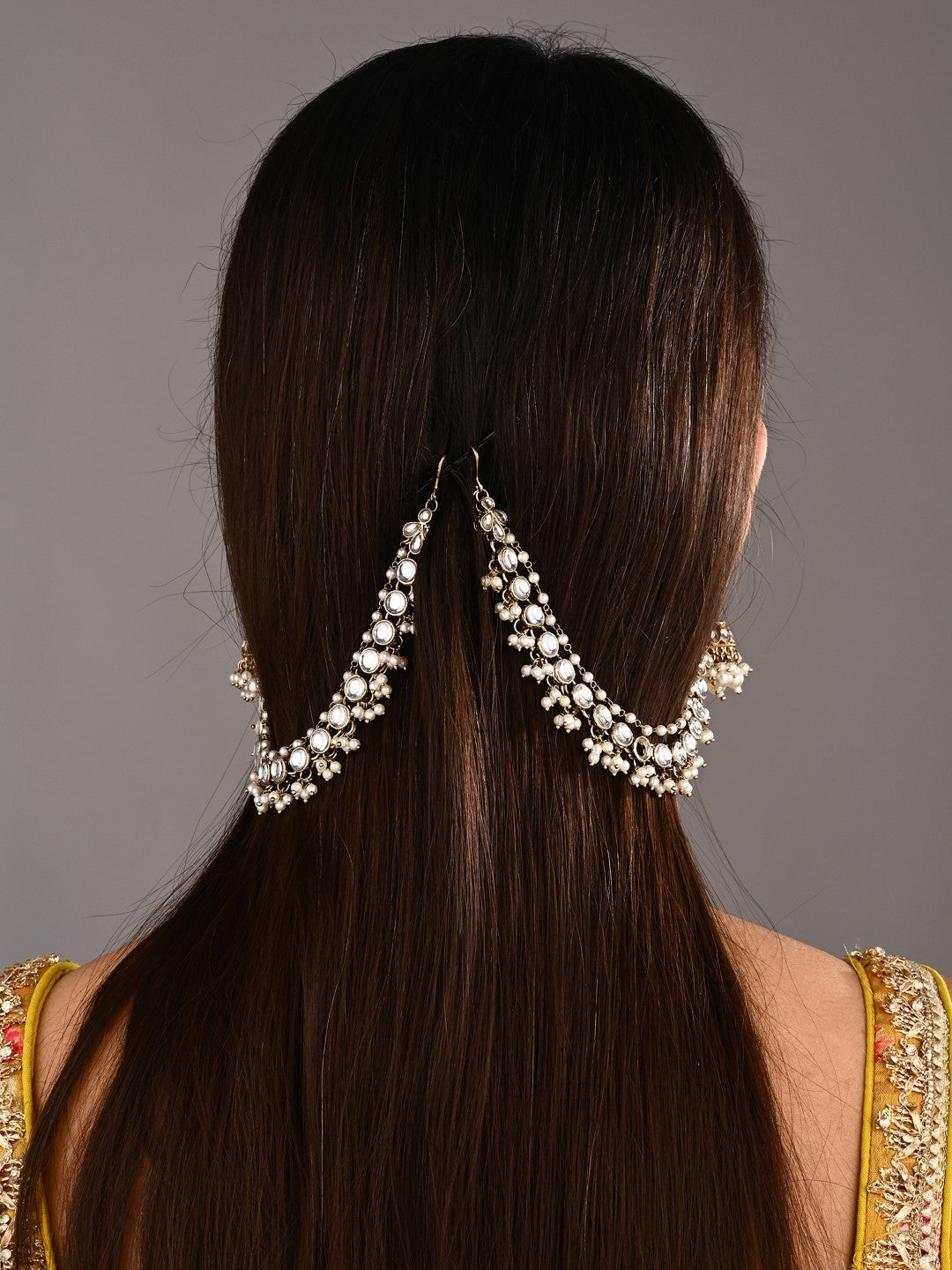 Kundan & Beads double layered ear chains