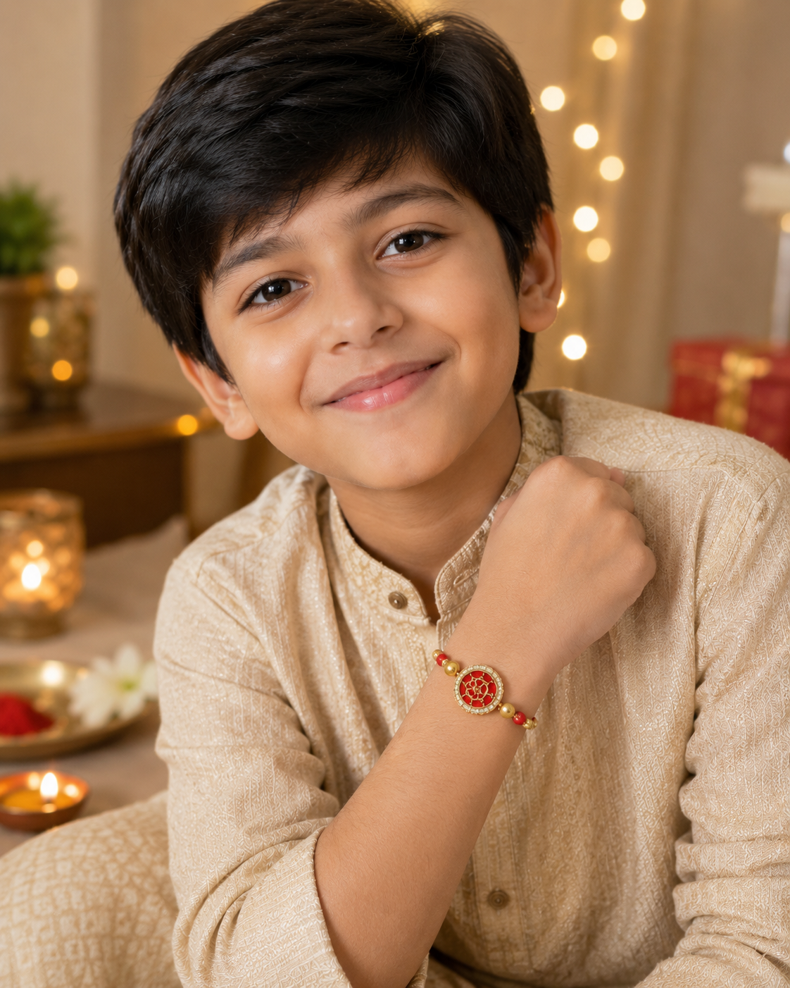 Regal Red & Pearl Rakhi Set