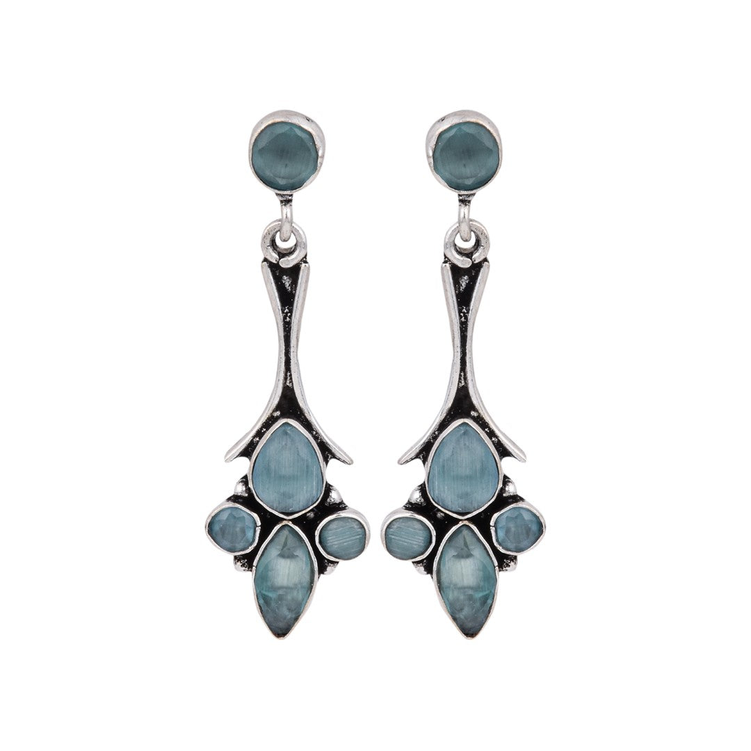 Silver Oxidised finish Drop earring with AD stone Mint