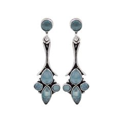 Silver Oxidised finish Drop earring with AD stone Mint