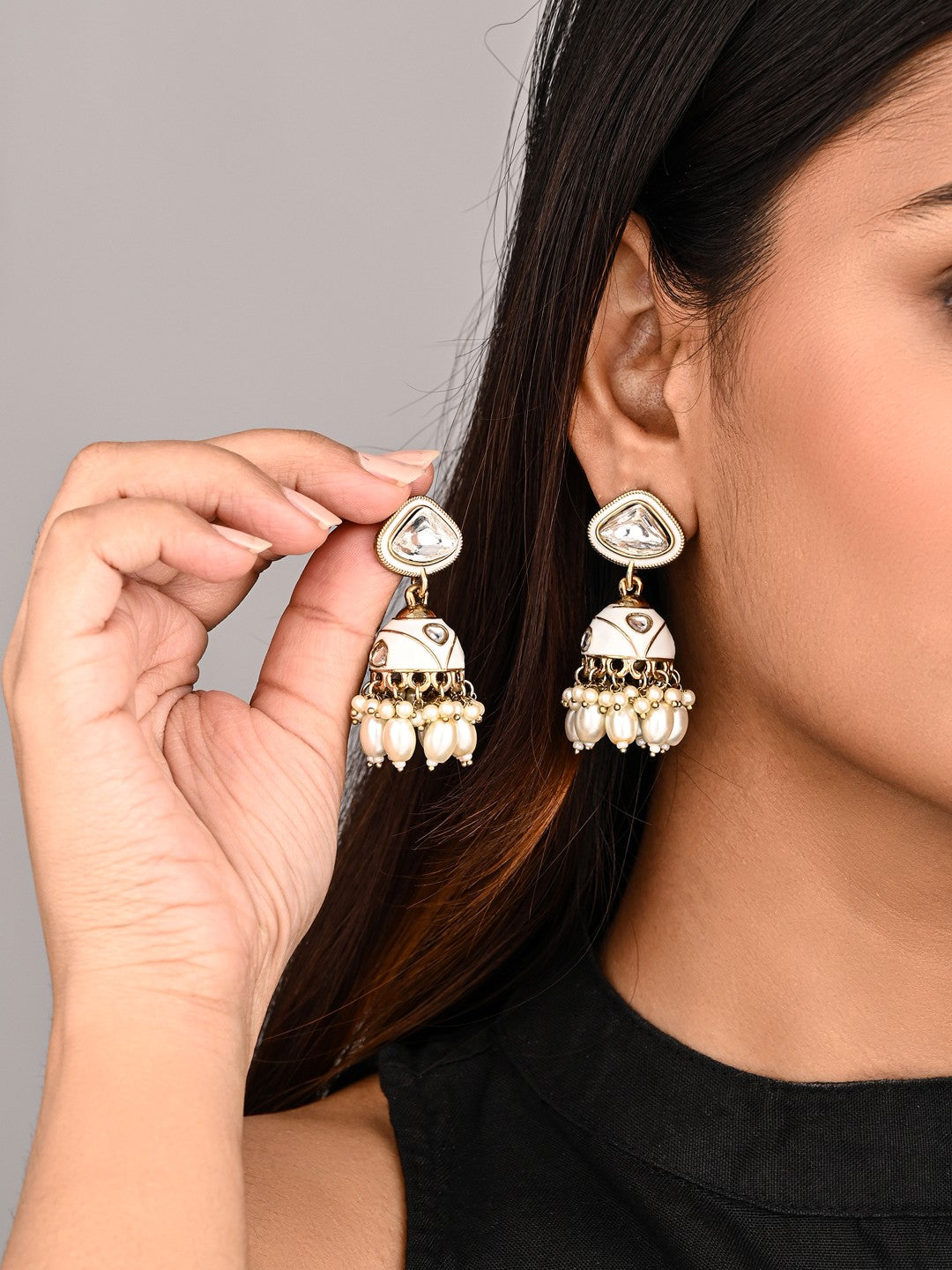 Enamelled Jhumka Earring - White