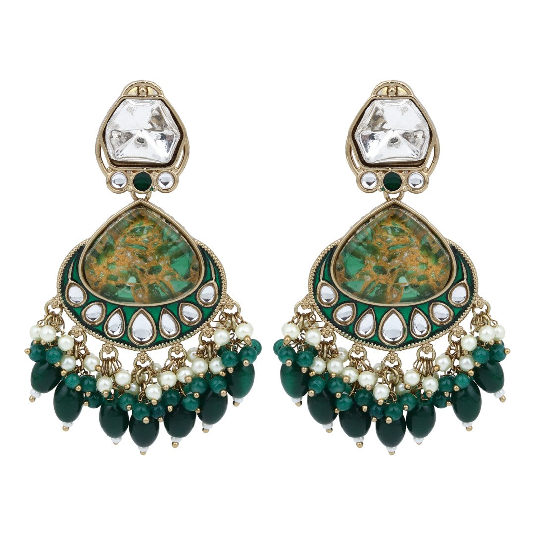 Gold plated two tone Drop Earring - Green