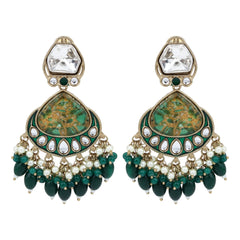 Gold plated two tone Drop Earring - Green