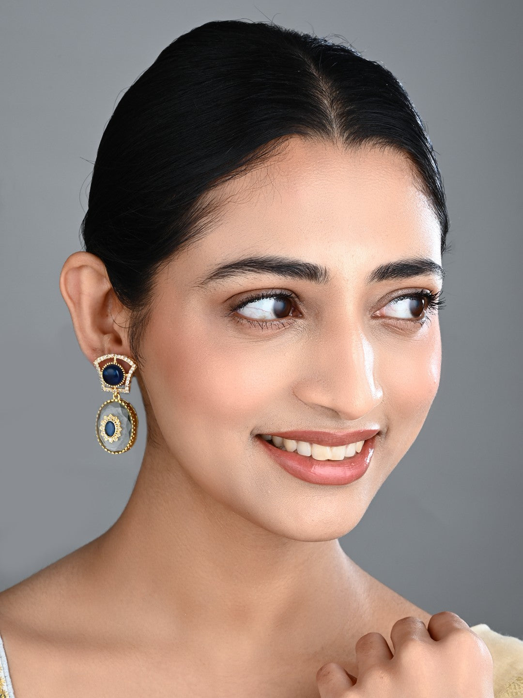 Monalisa Stone & Gold-Tone transparent stone Drop Earrings - Blue