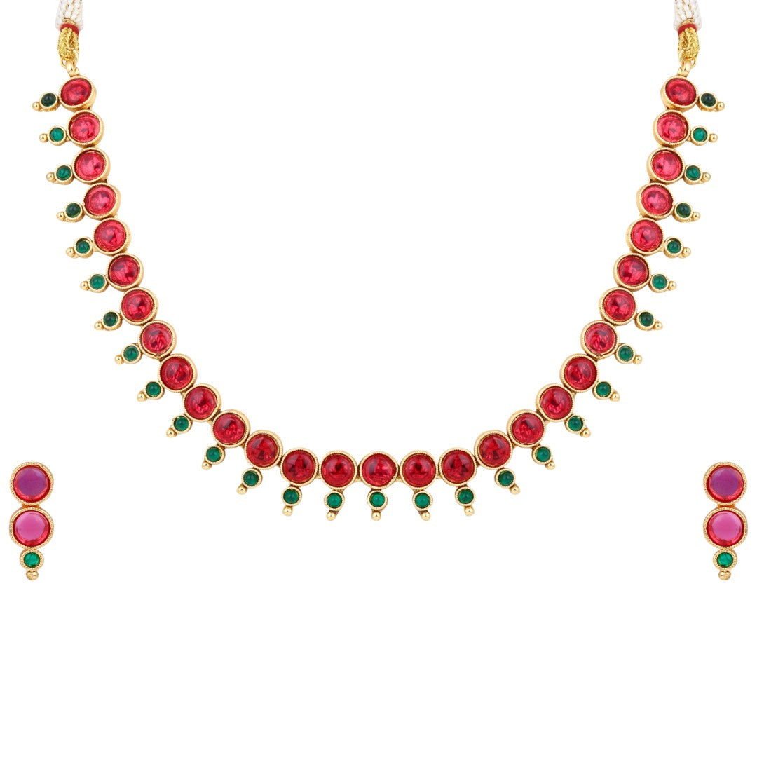 Ruby & Emerald Floral Gold-Tone Necklace & Earrings Set