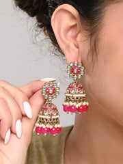 Gold plated kundan & Rani Pink Meenakari Jhumka Earring
