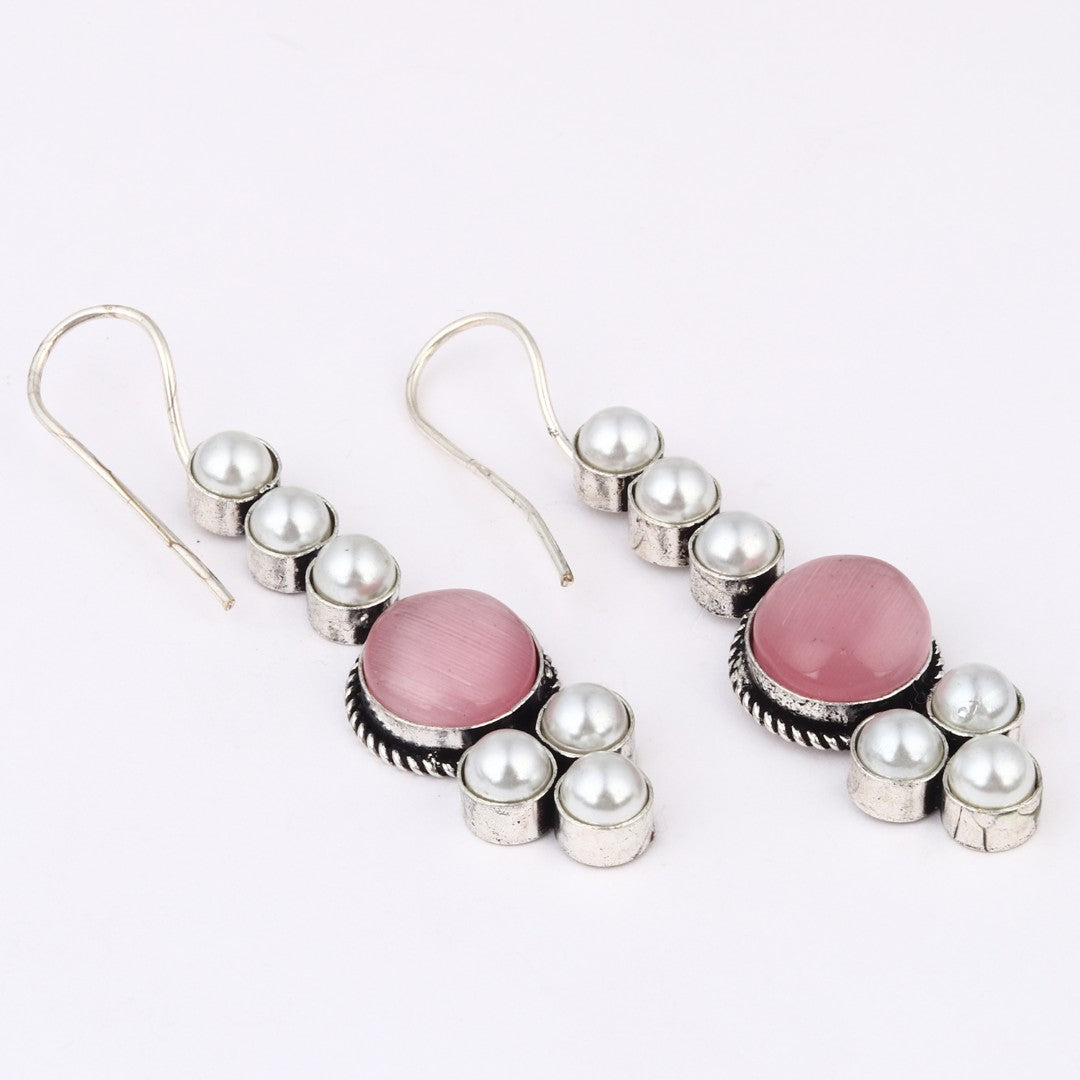 Pearl & Stone drop earring Pink
