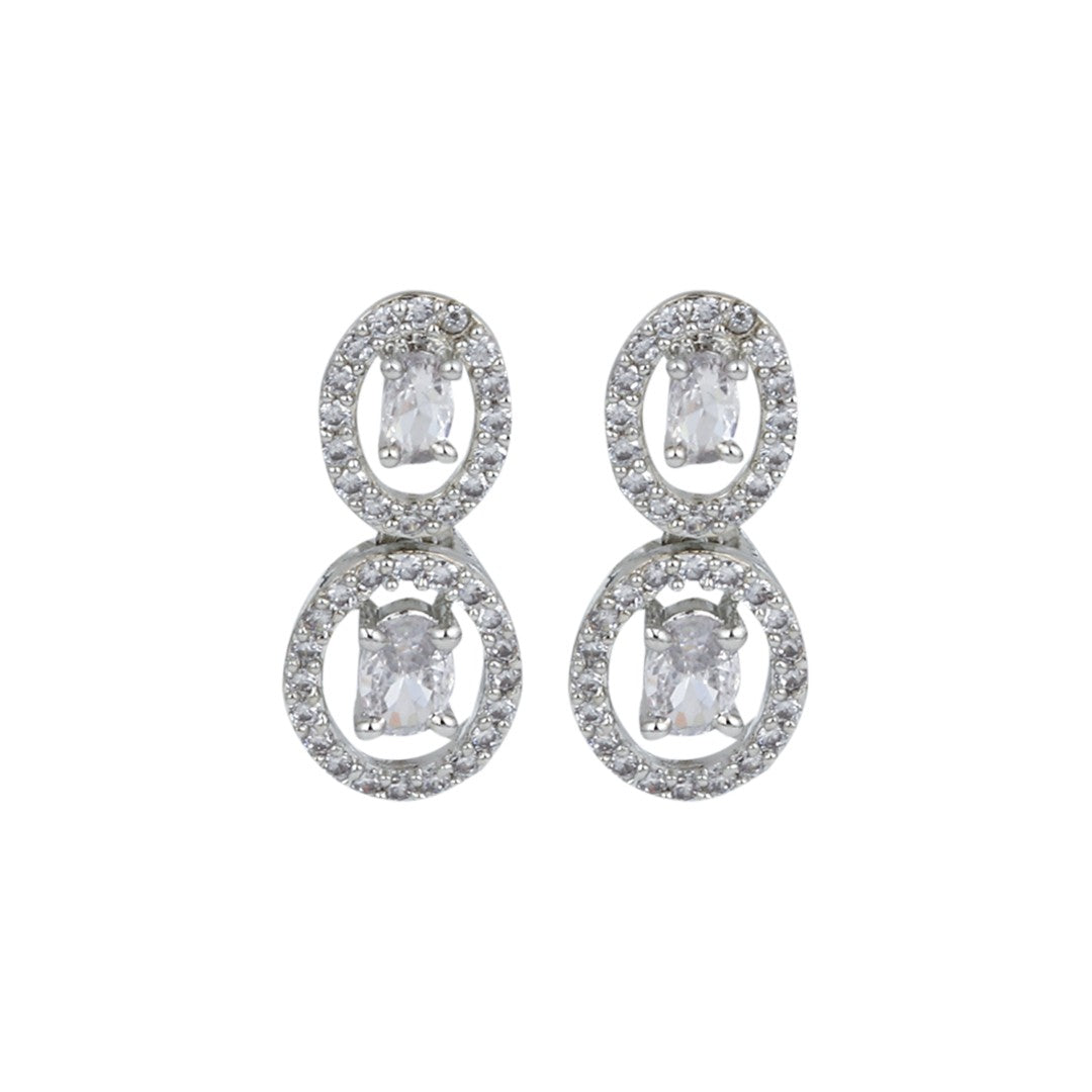 Rhodium  plated Oval drop Earring Silver