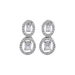 Rhodium  plated Oval drop Earring Silver