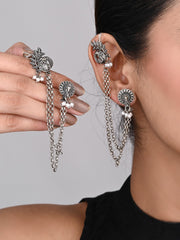 Oxidised Silver Peacock Ear cuff with Chains