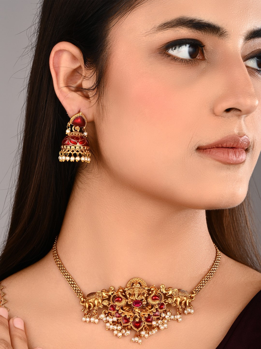 Traditional Temple Lord ganesha Necklace Set with Earrings