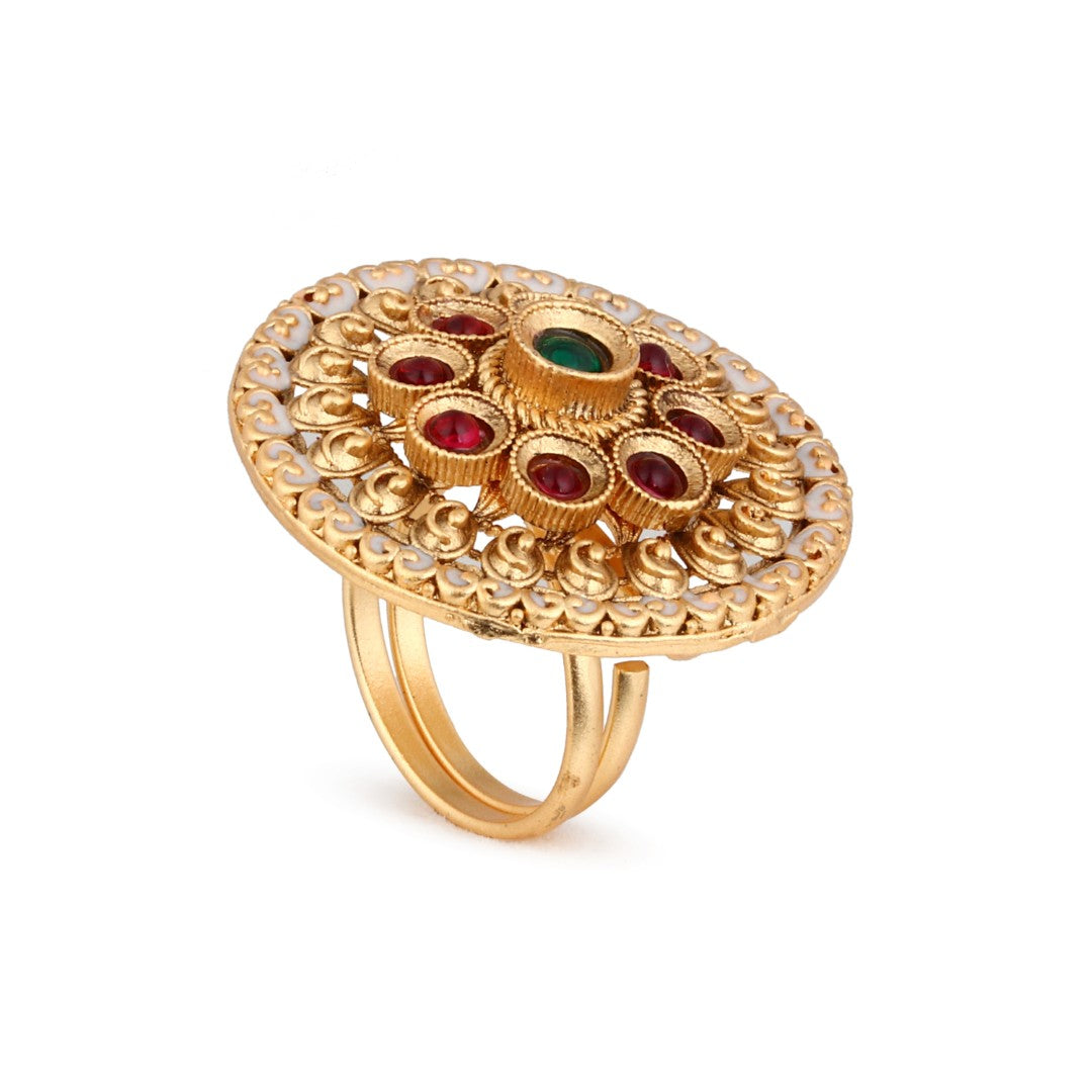 Ruby Emerald Mandala Ring