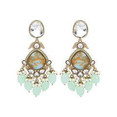 Gold plated two tone Pear shaped stone drop earring - Sage Green