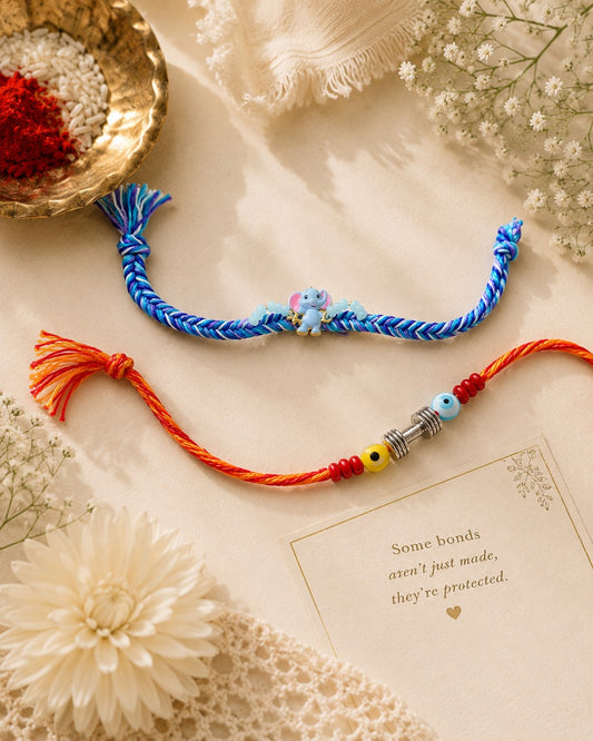 Blue Elephant Charm & Evil Eye Protection Rakhi