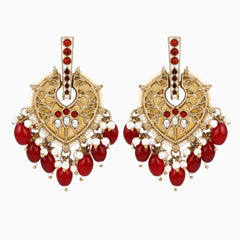 Pear-Shaped MOP Drop Earrings with Red Pearl Charm