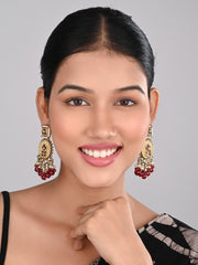 Contemporary kundan, MOP & Meenakari Drop Earring Red