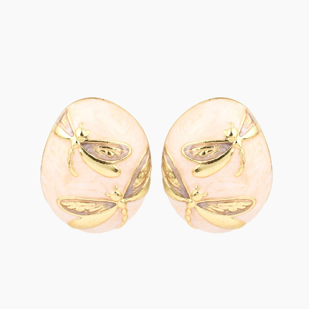 Enamelled Oval dragon fly Stud earring Pink