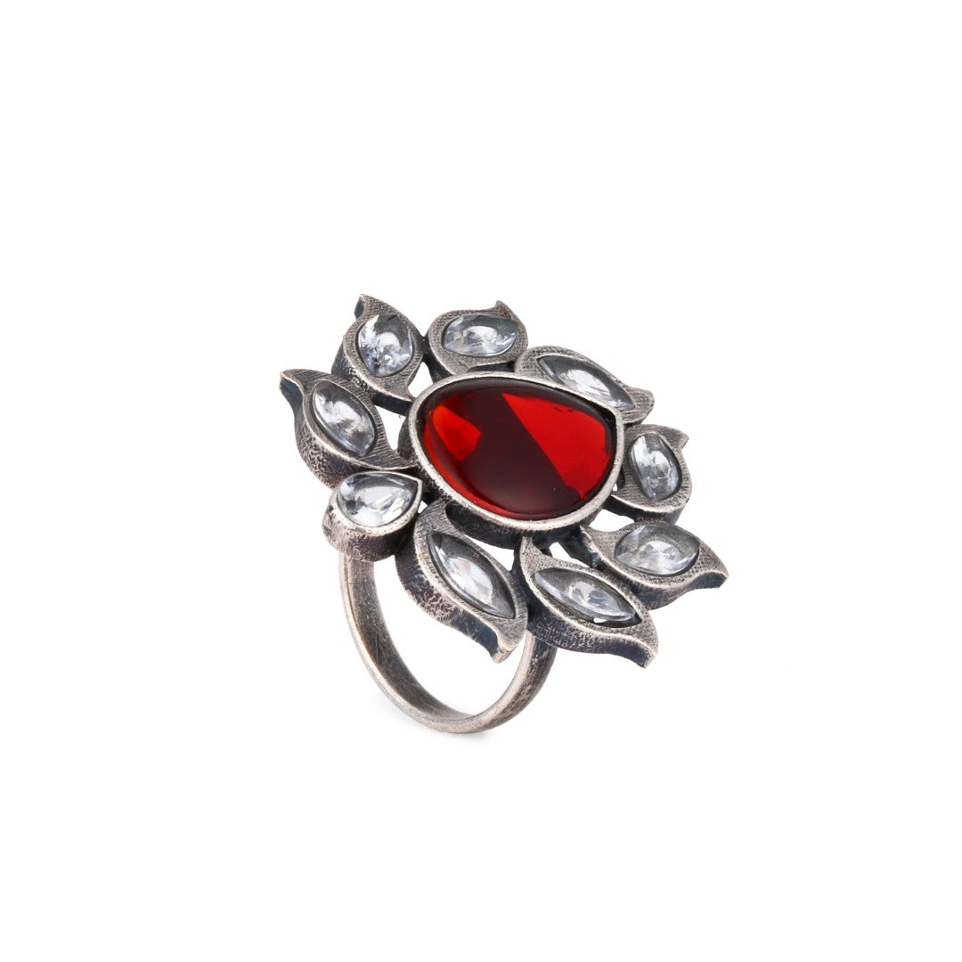 Red Stone Adjustable Lotus Ring