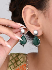 Pearl & Stone tear drop earring - Green