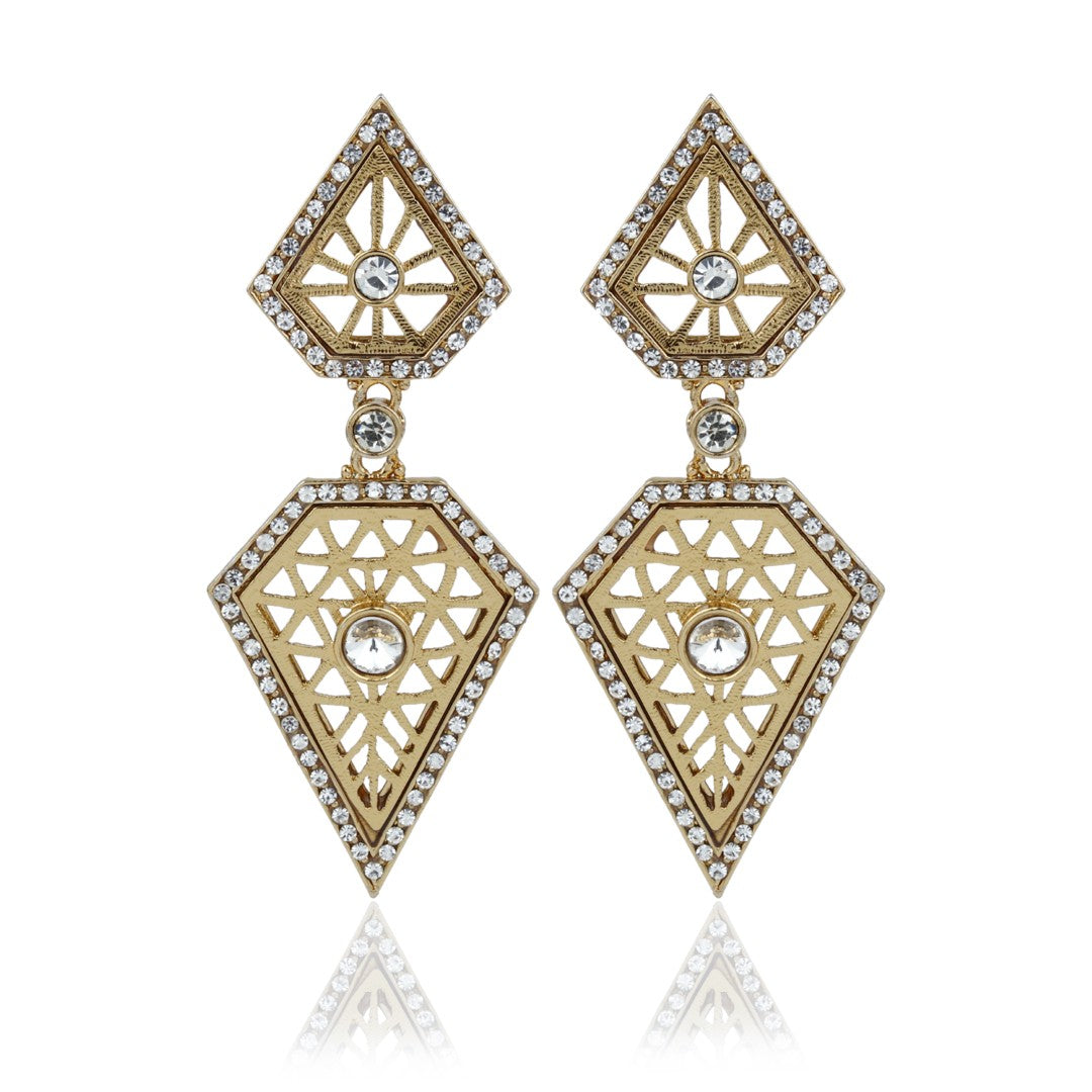 Zara Geometric Gold-Tone Crystal Drop Earrings
