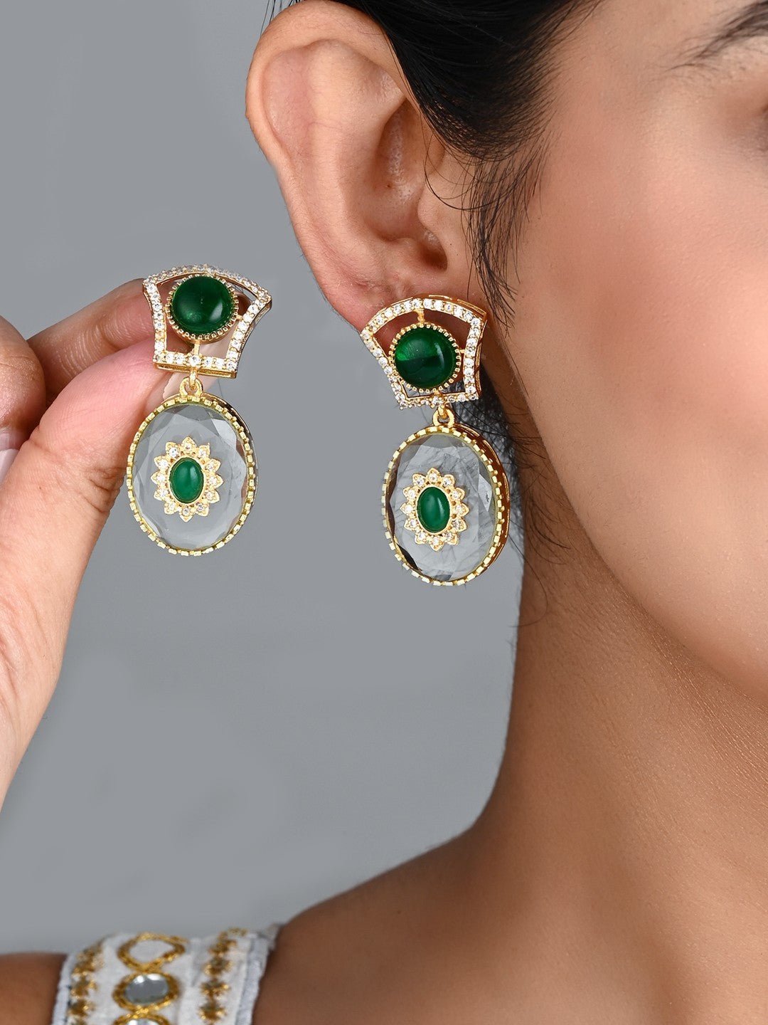 Monalisa Stone & Gold-Tone transparent stone Drop Earrings - green