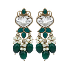 Gold plated Kundan & Pearl drop Earrings- Green