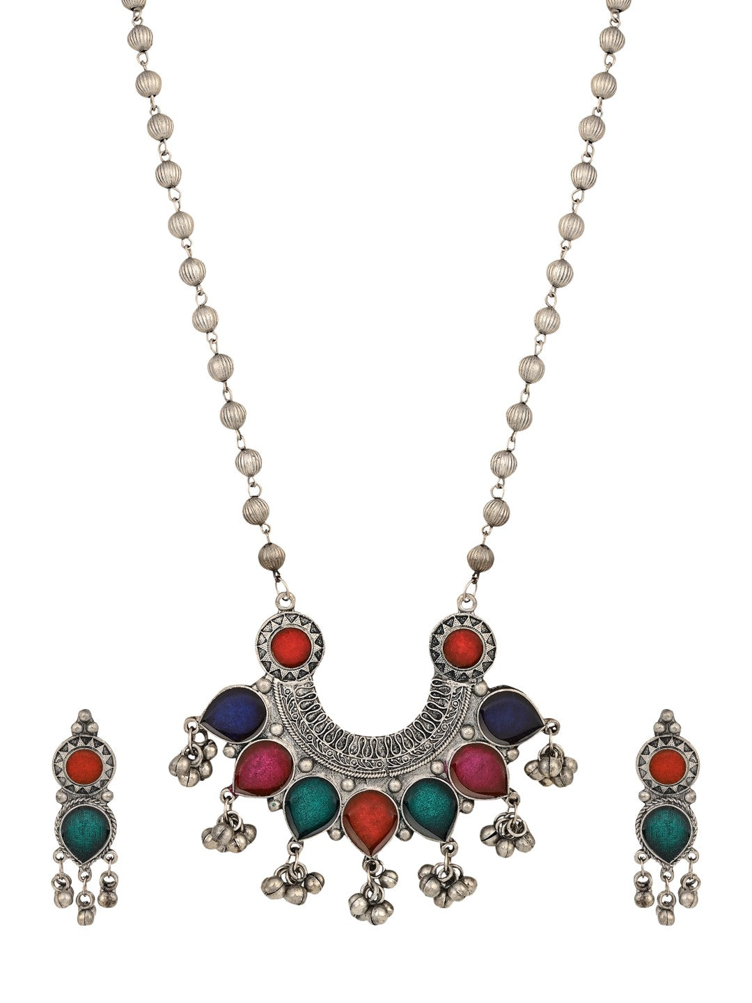 Silver Oxydised finish Crescent Pendant necklace set