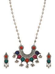 Silver Oxydised finish Crescent Pendant necklace set