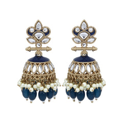 Gold plated Kundan & Meenakari Jhumka Earrings - Blue